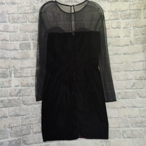 Vintage 90s Witchy Goth Black & Dark Red Velvet Mini Dress Mesh Long Sleeves - Picture 3 of 6